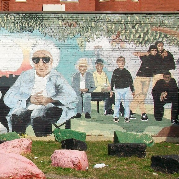 Mural of Dudley Street CLT members in Boston