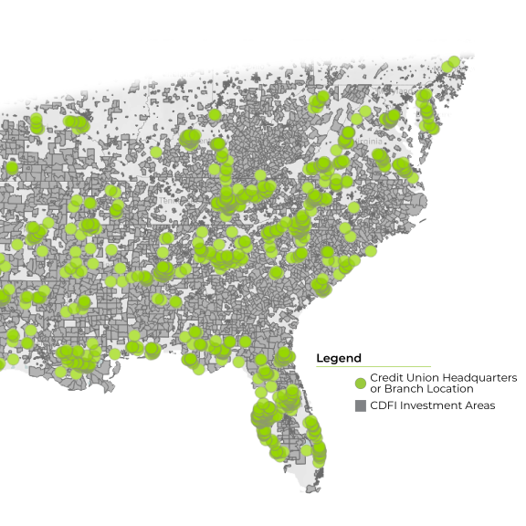 Southern Equity Fund - map of credit unions in the SE US