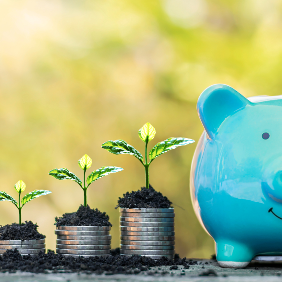 Saving coins and piggy