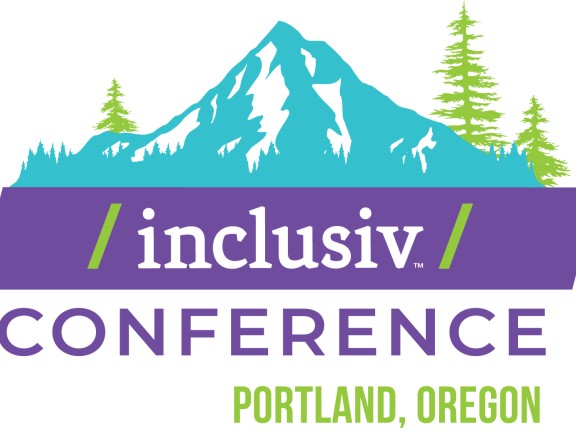 Logo for Inclusiv Conference 2026 in Portland, OR. Shows Mt Hood with pine trees behind the Inclusiv logo