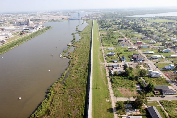An aerial view of the New Orleans coastline