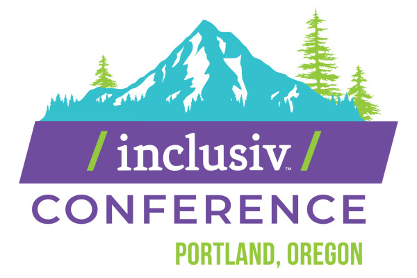 Inclusiv Conference 2026 logo - showing Mount Hood and pine trees behind the Inclusiv logo. Indicates that the conference is in Portland, OR