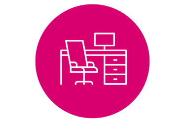 a desk and computer icon